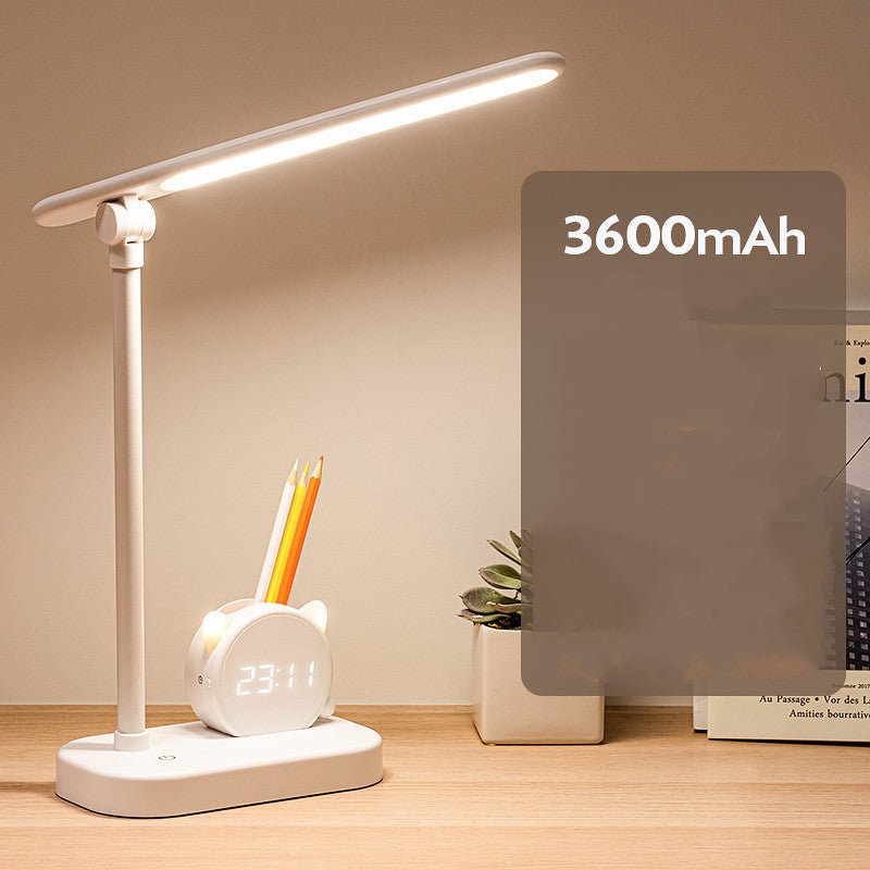 LED Desk Lamp with Pen Holder & Digital Clock, Charging Eye Protection T... — View 6