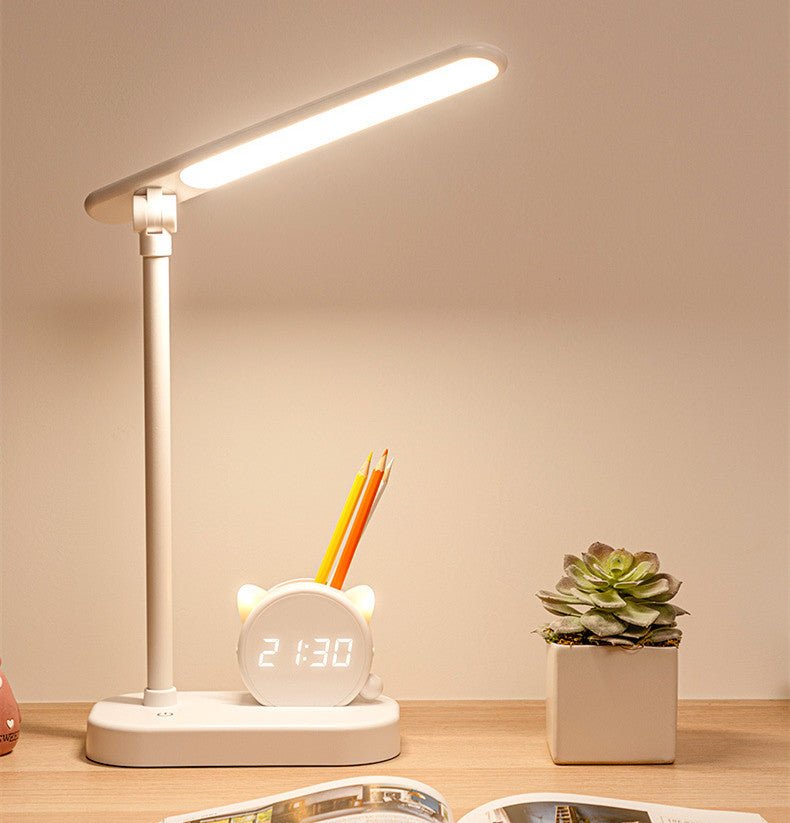 LED Desk Lamp with Pen Holder & Digital Clock, Charging Eye Protection T... — View 4