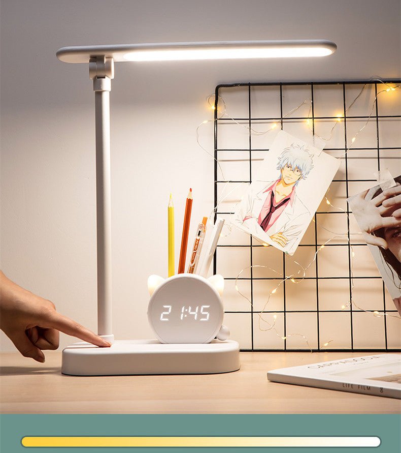LED Desk Lamp with Pen Holder & Digital Clock, Charging Eye Protection T... — View 3