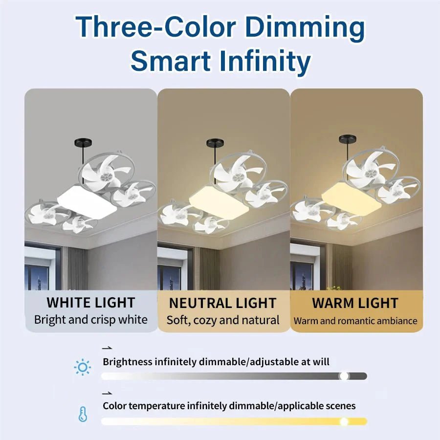 2-in-1 E27 Socket Ceiling Fan Light - 30W Dimmable LED with Remote - 3 Color Temp & 3 Speeds - Screw-in Portable Fan for Bedroom - Damsona