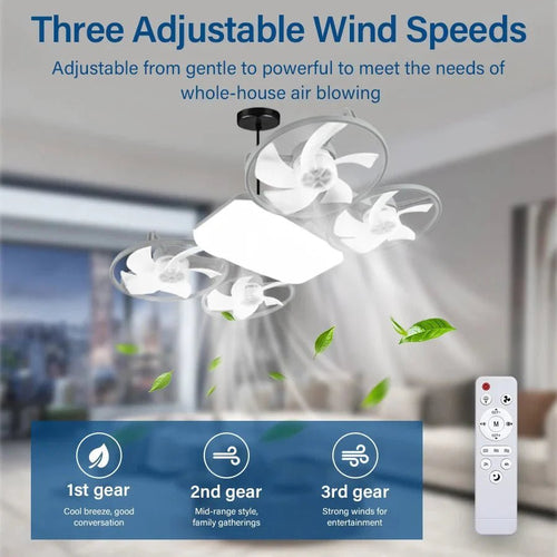 2-in-1 E27 Socket Ceiling Fan Light - 30W Dimmable LED with Remote - 3 Color Temp & 3 Speeds - Screw-in Portable Fan for Bedroom - Damsona