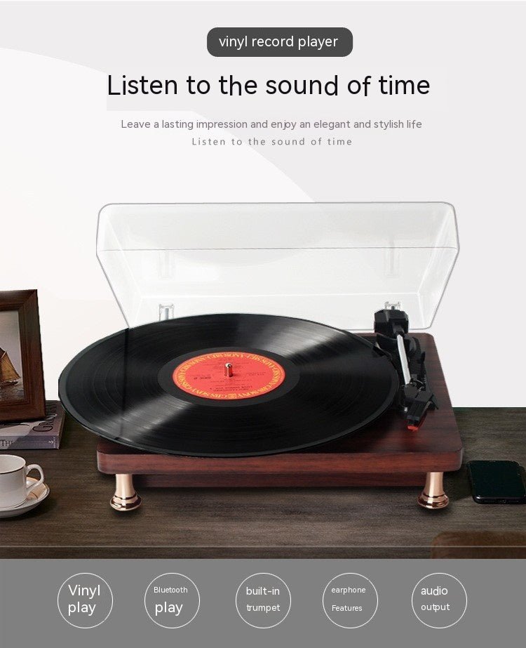 Vinyl Record Player Bluetooth Turntable Built - in Stereo Speakers 3 - Speed Belt Drive Wood - GiftWave.co
