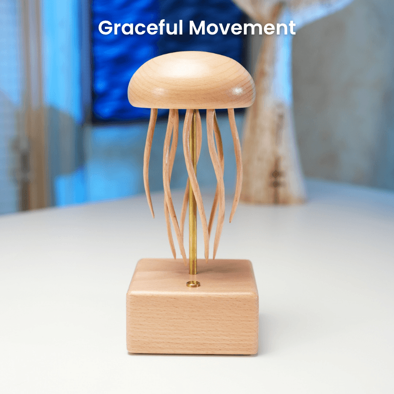 Wooden jellyfish kinetic ornament detail