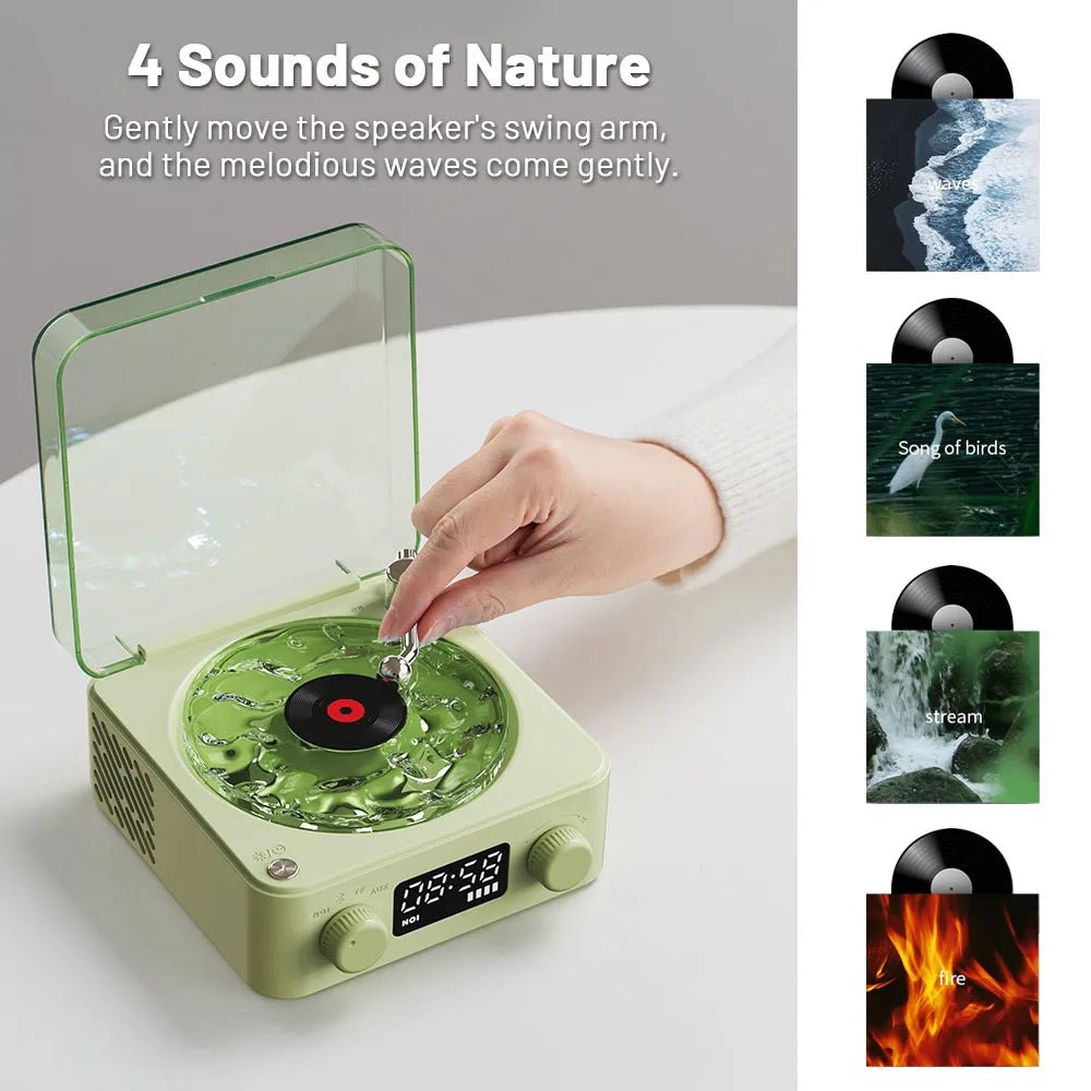Retro Turntable Bluetooth 5.0 Speaker with RGB Ambient Light and Nature Sounds - GiftWave.co