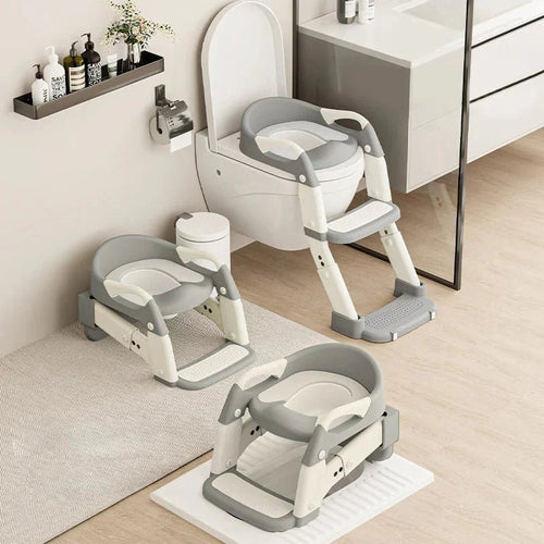 3-in-1 Toddler Potty Training Seat with Steps - Adjustable Toilet Ladder & Step Stool - Soft Non-Slip Cushion & Extended Splash Guard - Damsona