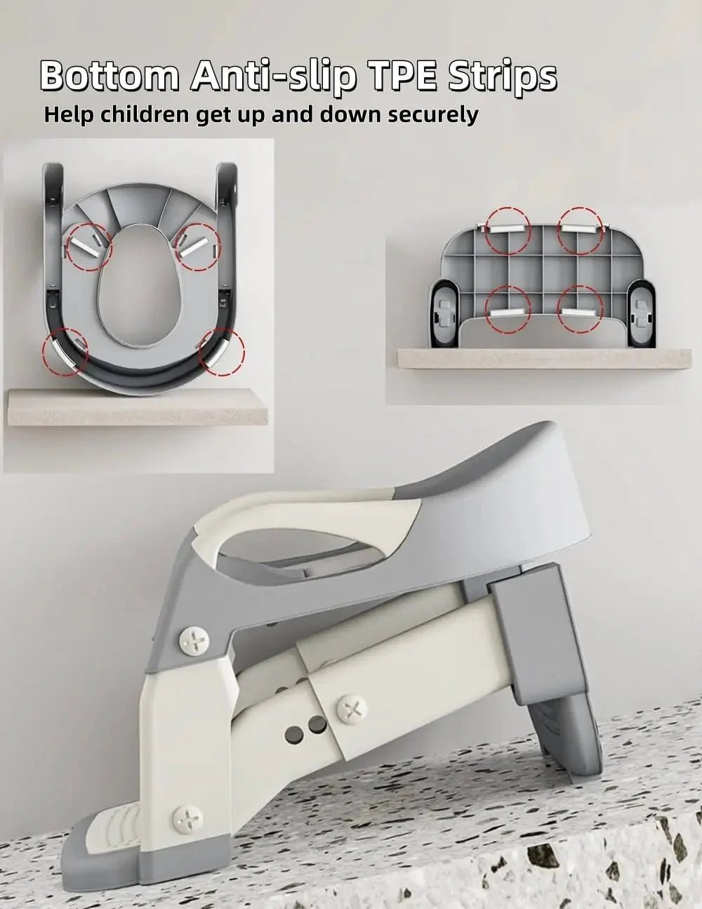 3-in-1 Toddler Potty Training Seat with Steps - Adjustable Toilet Ladder & Step Stool - Soft Non-Slip Cushion & Extended Splash Guard - Damsona