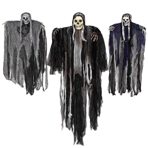 3 Pack Hanging Ghost Skeleton Grim Reaper Halloween Decorations, Scary Outdoor Yard & Indoor Party Décor Set - Damsona