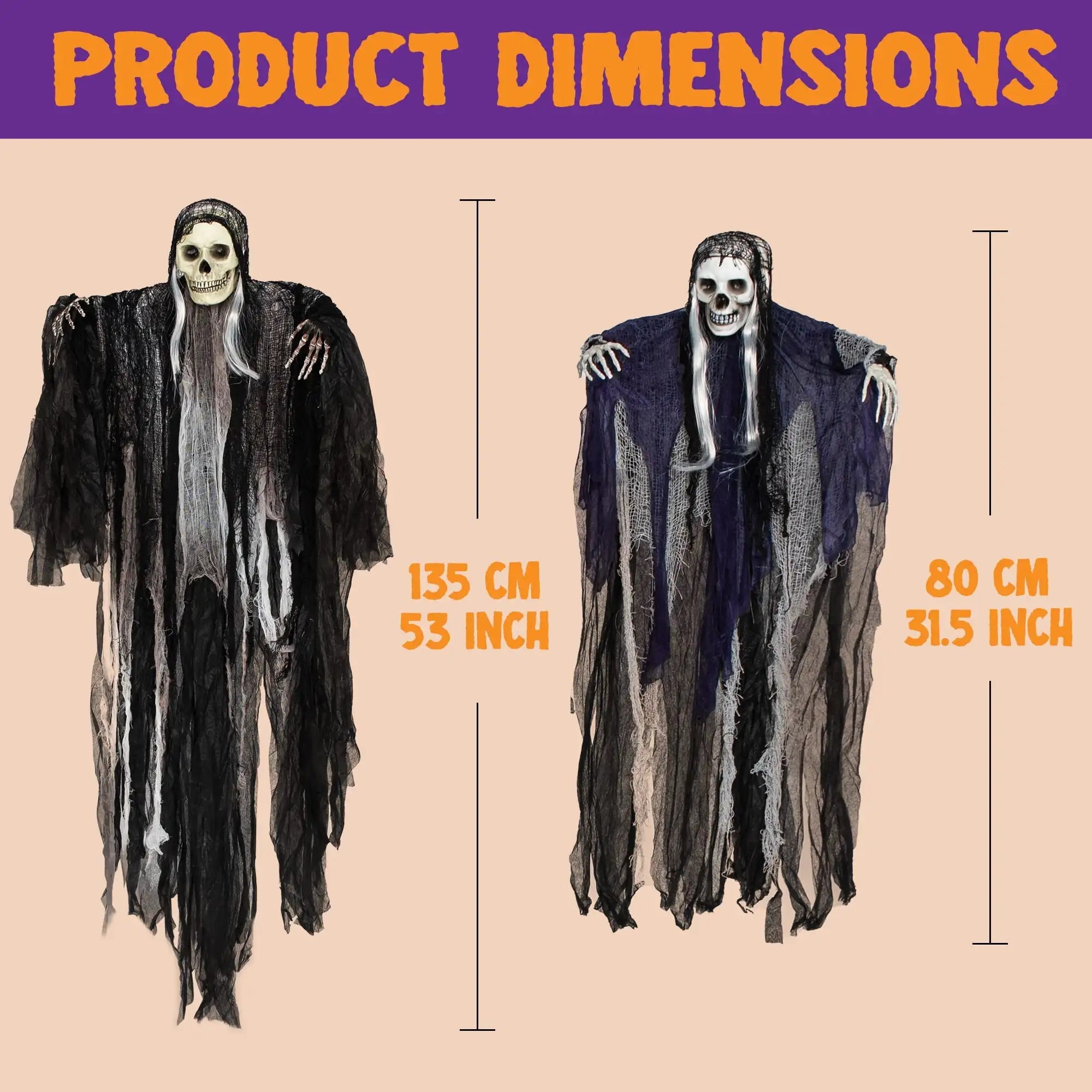 3 Pack Hanging Ghost Skeleton Grim Reaper Halloween Decorations, Scary Outdoor Yard & Indoor Party Décor Set - Damsona