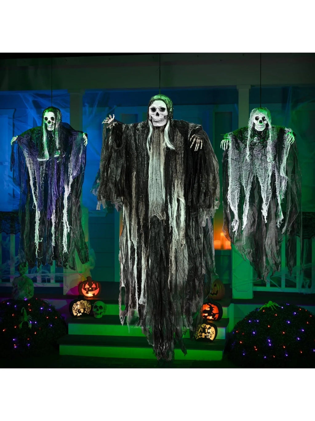 3 Pack Hanging Ghost Skeleton Grim Reaper Halloween Decorations, Scary Outdoor Yard & Indoor Party Décor Set - Damsona