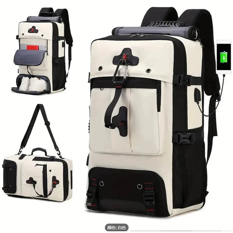 35L Convertible Travel Backpack Duffel – USB Port, Shoe Compartment, 15.6" Laptop Sleeve, Waterproof Carry-On - Damsona
