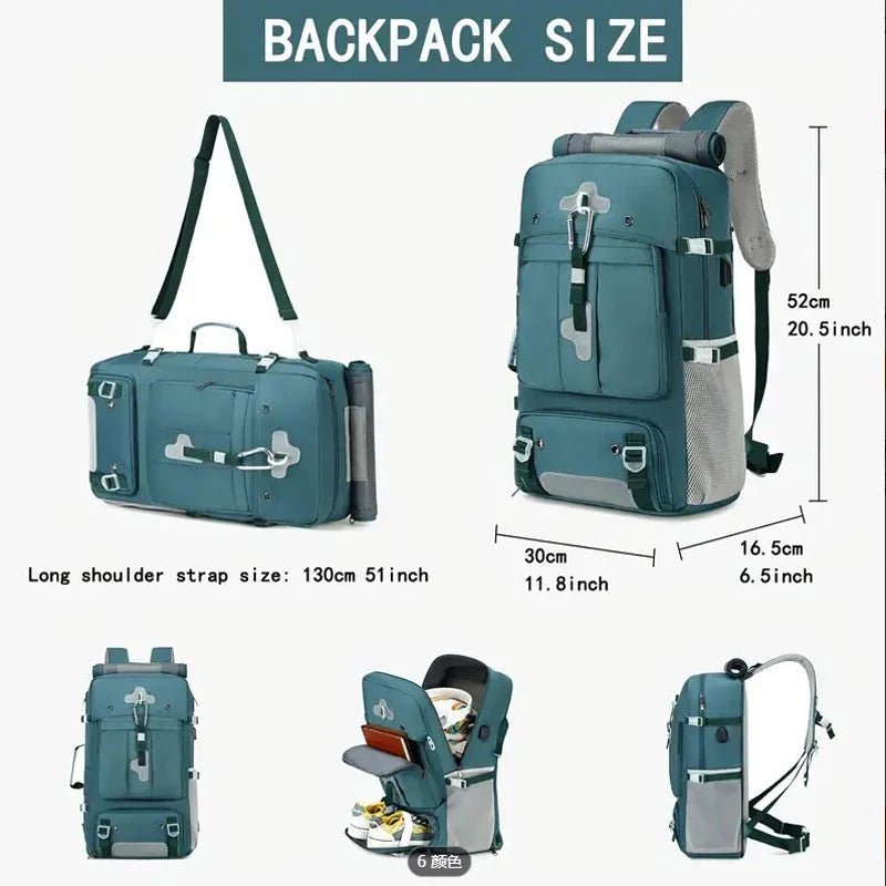 35L Convertible Travel Backpack Duffel – USB Port, Shoe Compartment, 15.6" Laptop Sleeve, Waterproof Carry-On - Damsona