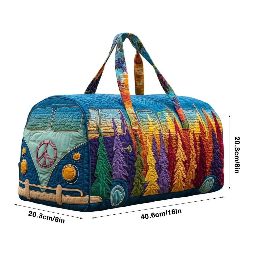 3D Frog Pattern Quilted Duffle Bag – Boho Weekender Travel Bag, Yoga Mat Carrier, Retro Mushroom Print Cotton - Damsona