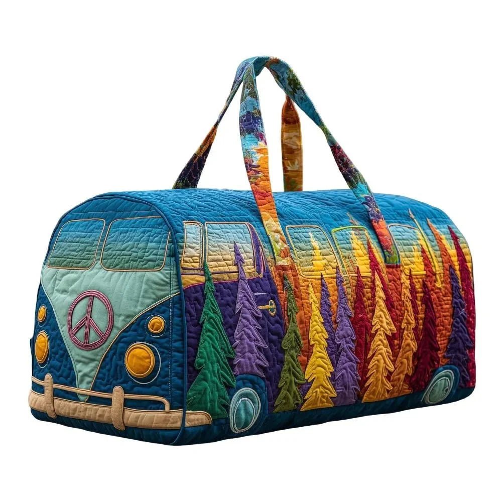 3D Frog Pattern Quilted Duffle Bag – Boho Weekender Travel Bag, Yoga Mat Carrier, Retro Mushroom Print Cotton - Damsona