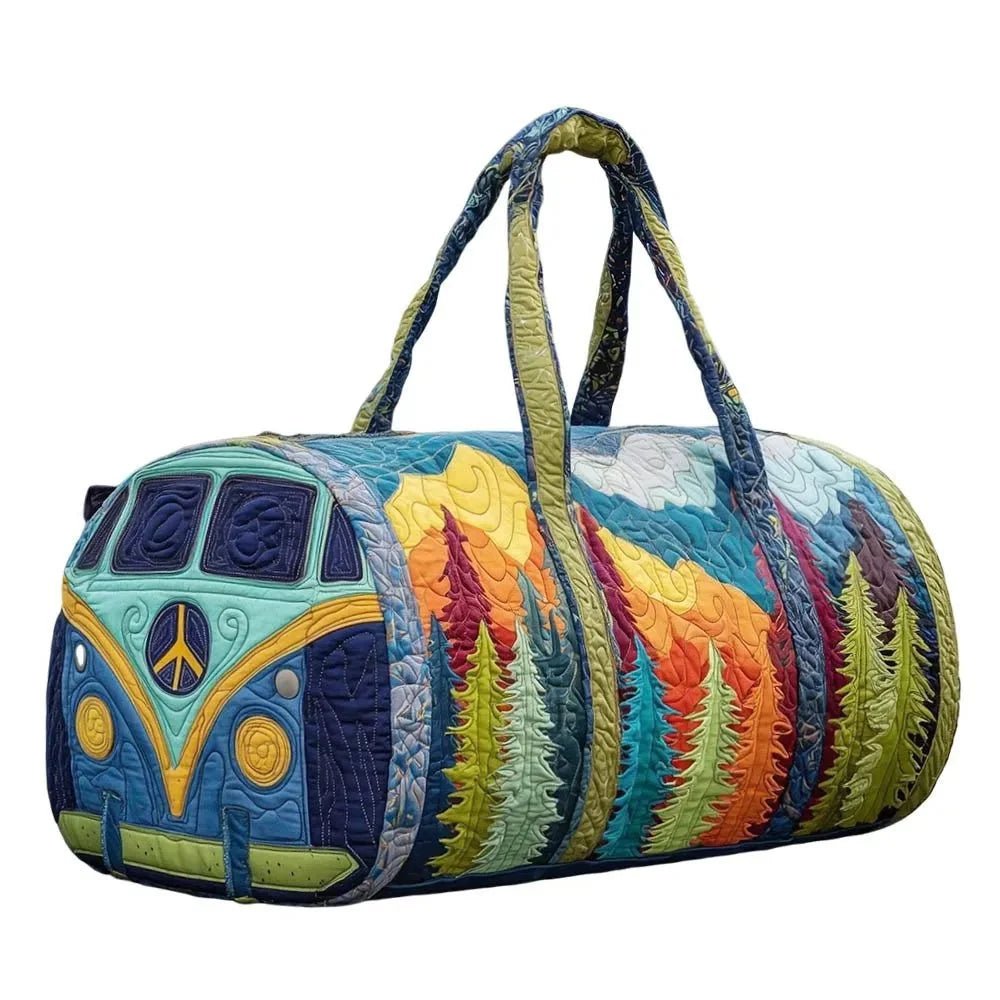 3D Frog Pattern Quilted Duffle Bag – Boho Weekender Travel Bag, Yoga Mat Carrier, Retro Mushroom Print Cotton - Damsona