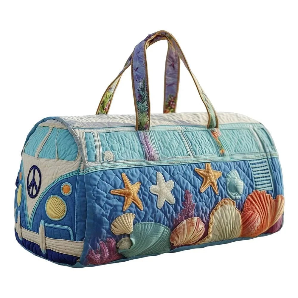 3D Frog Pattern Quilted Duffle Bag – Boho Weekender Travel Bag, Yoga Mat Carrier, Retro Mushroom Print Cotton - Damsona