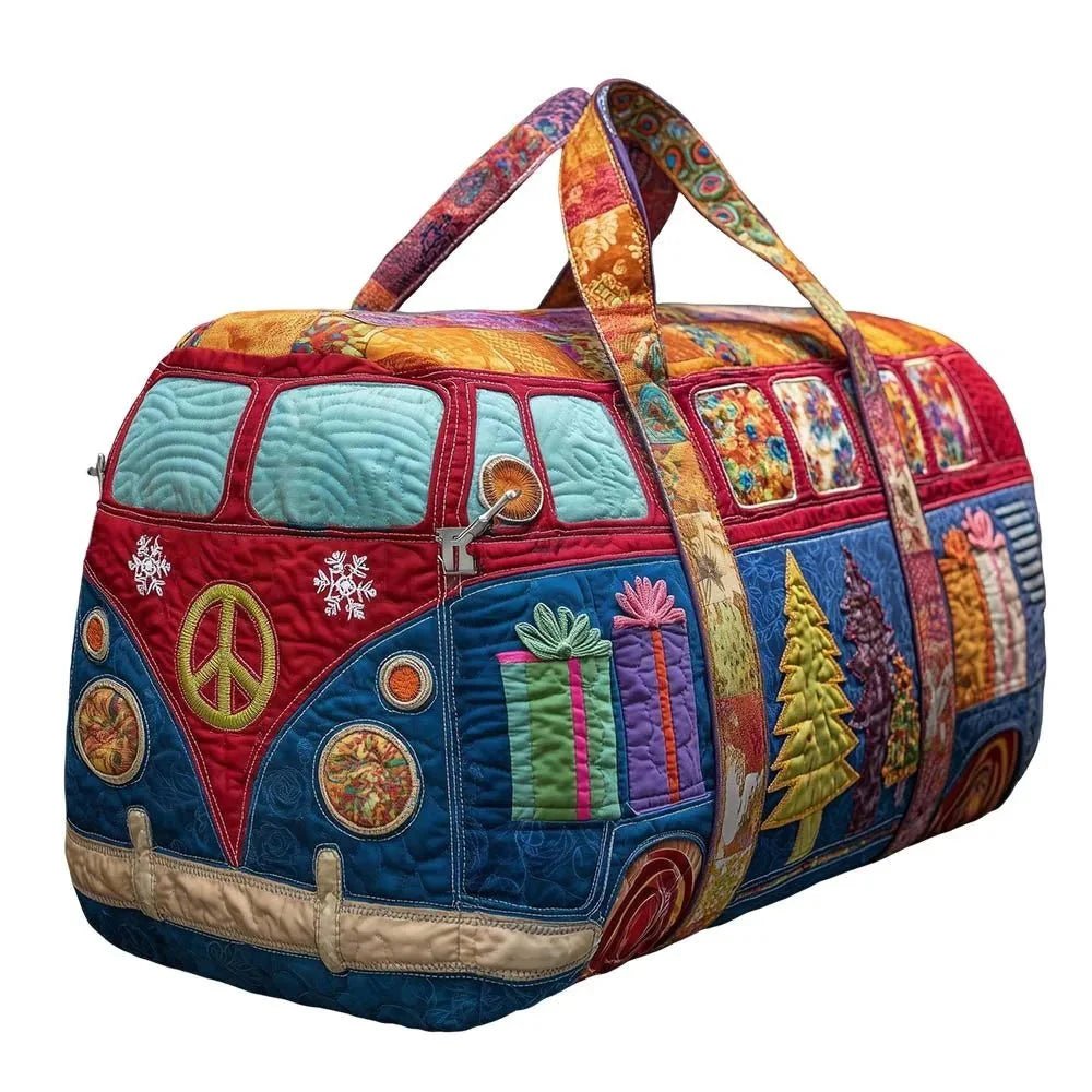3D Frog Pattern Quilted Duffle Bag – Boho Weekender Travel Bag, Yoga Mat Carrier, Retro Mushroom Print Cotton - Damsona