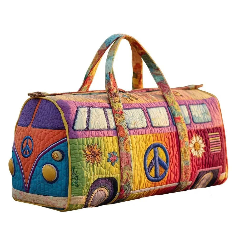 3D Frog Pattern Quilted Duffle Bag – Boho Weekender Travel Bag, Yoga Mat Carrier, Retro Mushroom Print Cotton - Damsona
