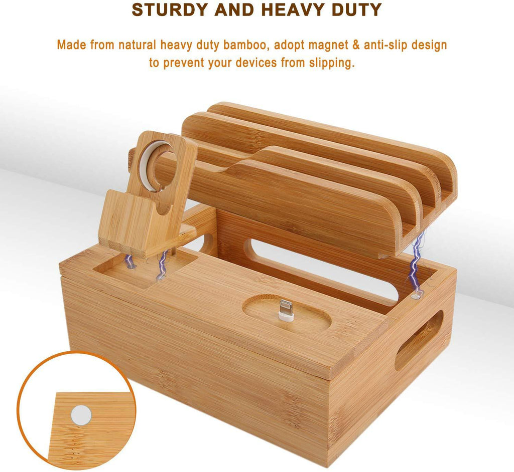 Bamboo Charging Station for Multiple Devices – Wireless Qi Charger, 7-Po... — View 3