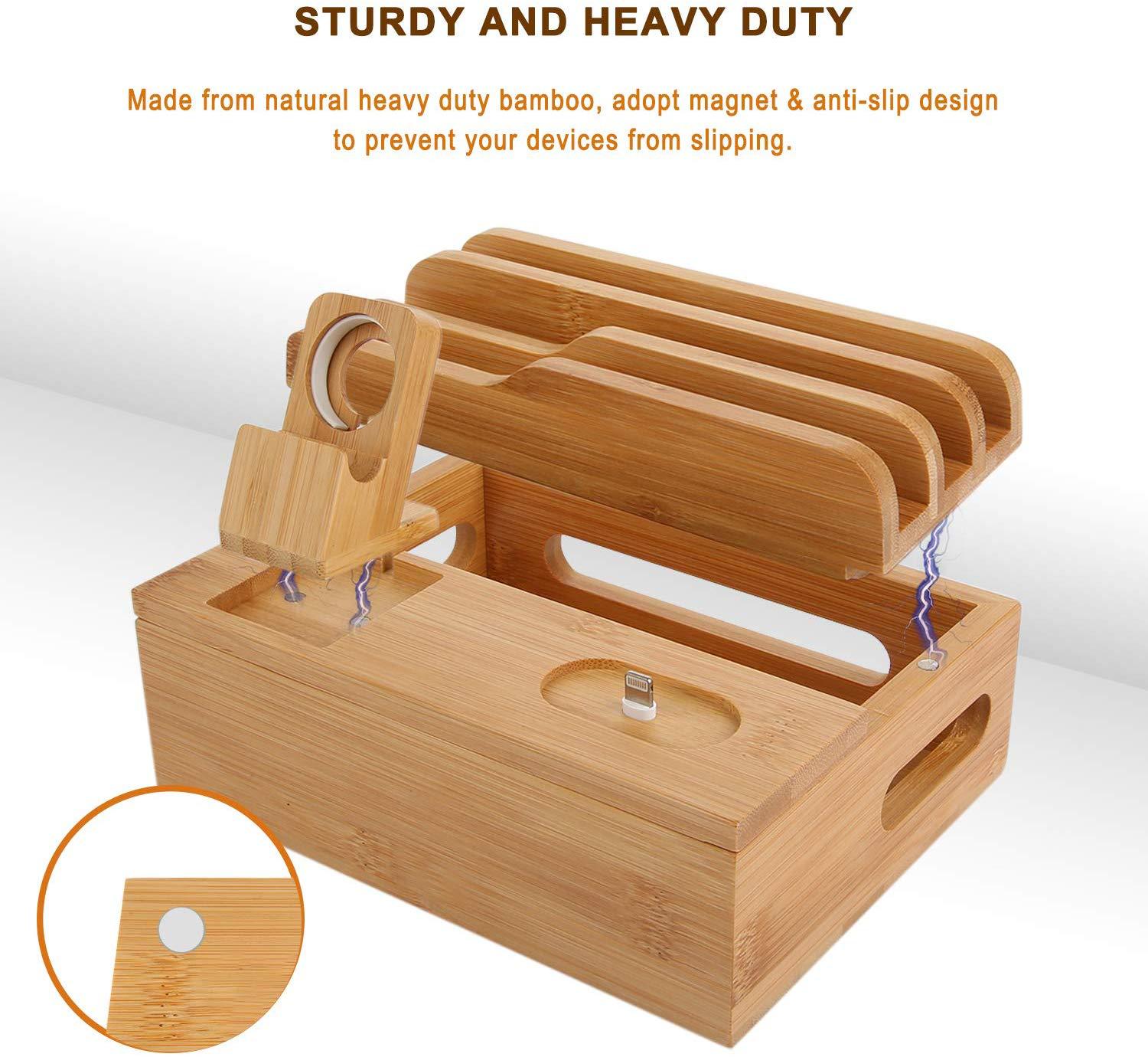 Bamboo Charging Station for Multiple Devices – Wireless Qi Charger, 7-Po... — View 3