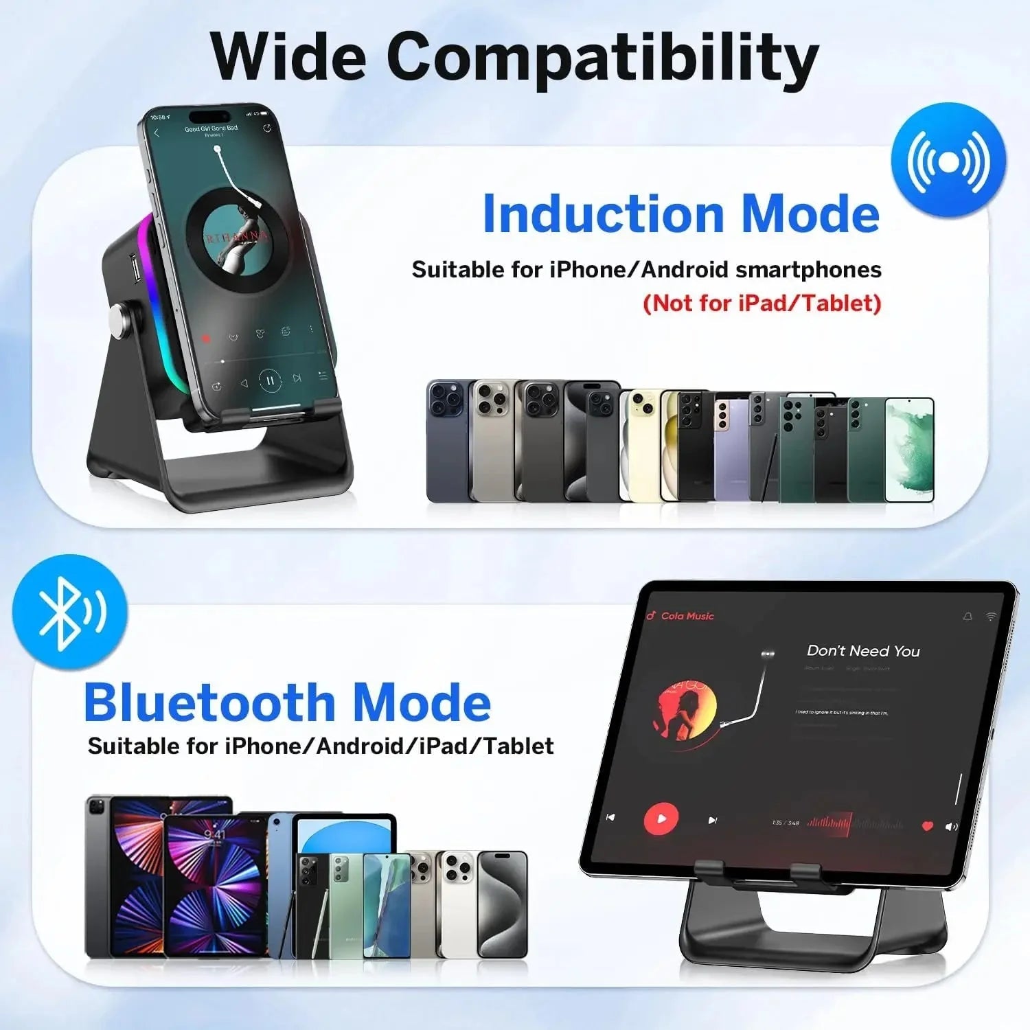 5-in-1 Wireless Bluetooth Speaker Phone Stand RGB Light Auto Induction Charger Portable Surround Sound - Damsona