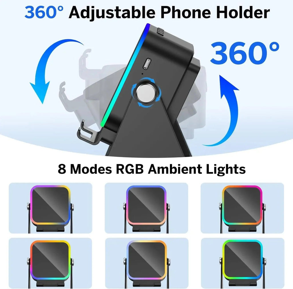 5-in-1 Wireless Bluetooth Speaker Phone Stand RGB Light Auto Induction Charger Portable Surround Sound - Damsona