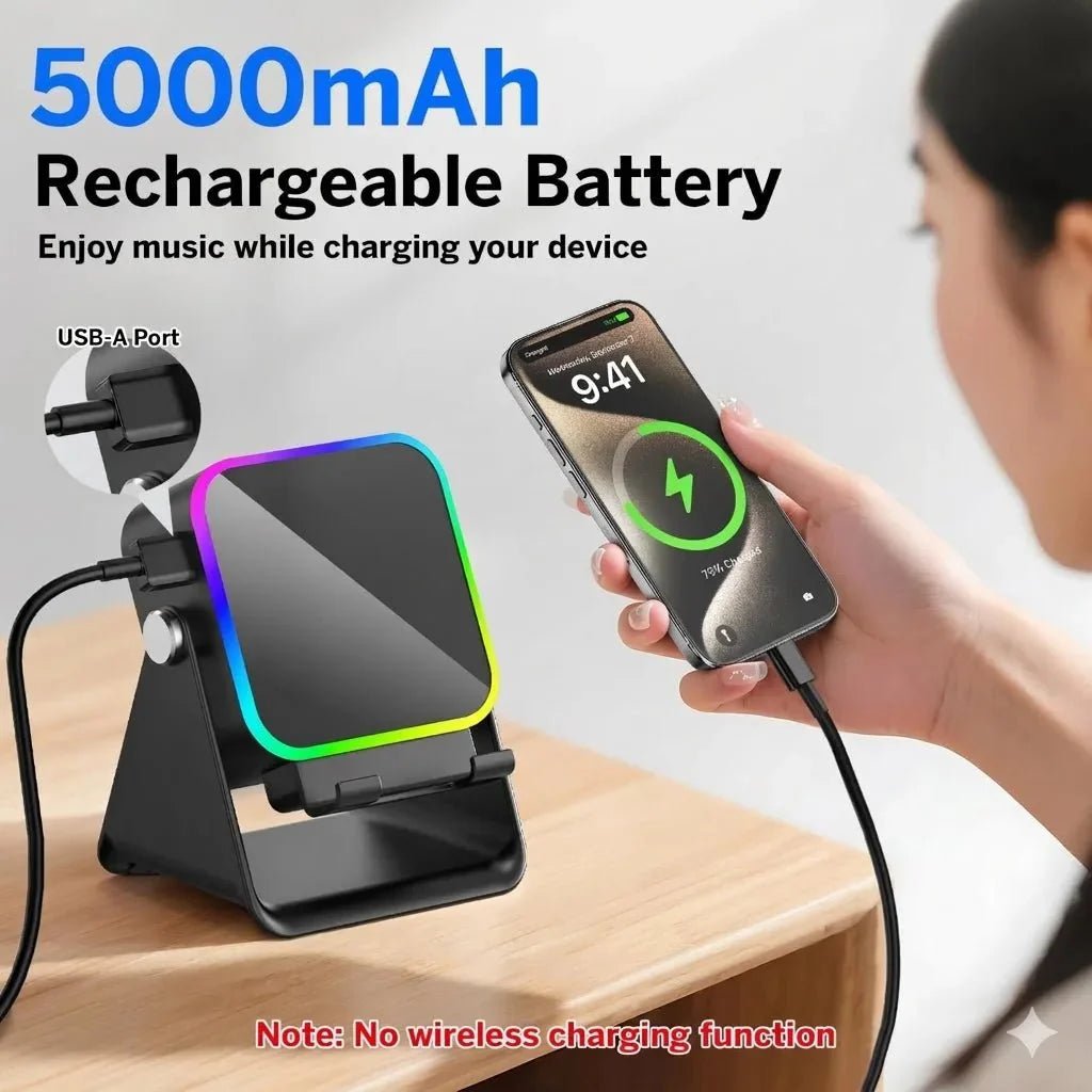5-in-1 Wireless Bluetooth Speaker Phone Stand RGB Light Auto Induction Charger Portable Surround Sound - Damsona