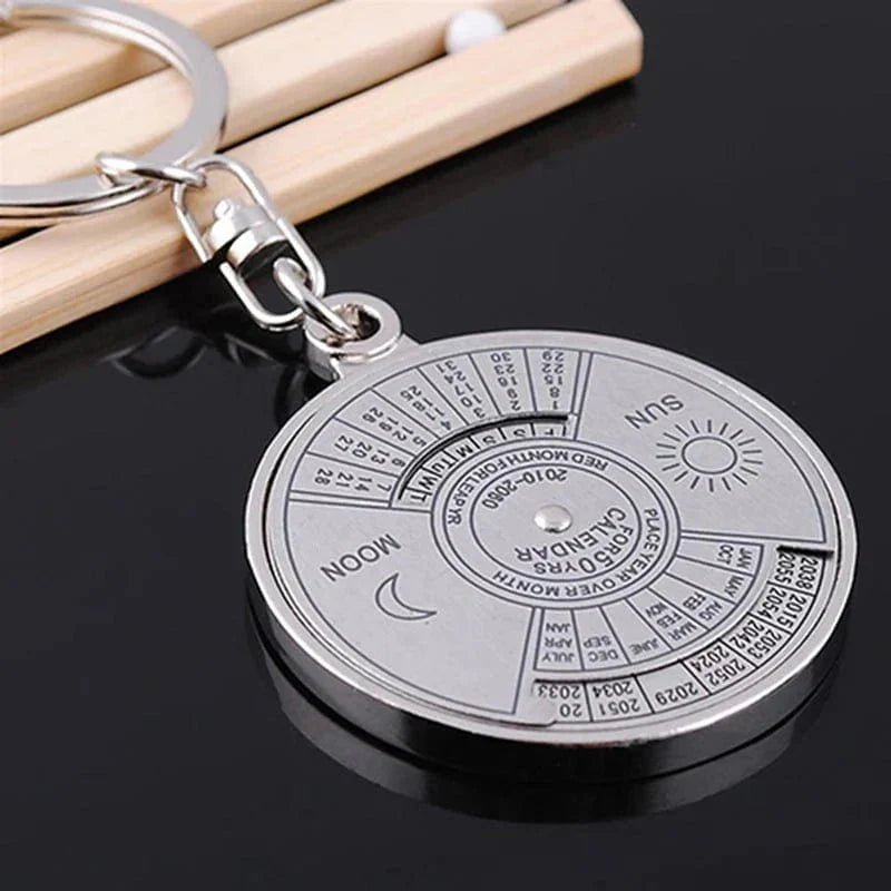 50 Years Perpetual Calendar Silver Alloy Keyring Keychain Key-fob Decoration - Damsona