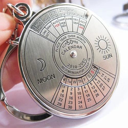 50 Years Perpetual Calendar Silver Alloy Keyring Keychain Key-fob Decoration - Damsona