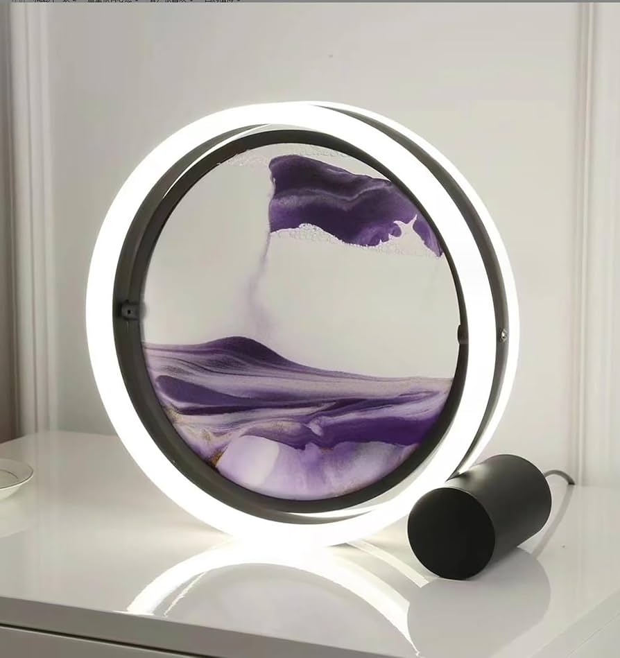 Rotating hourglass sandscape LED colour changing lamp