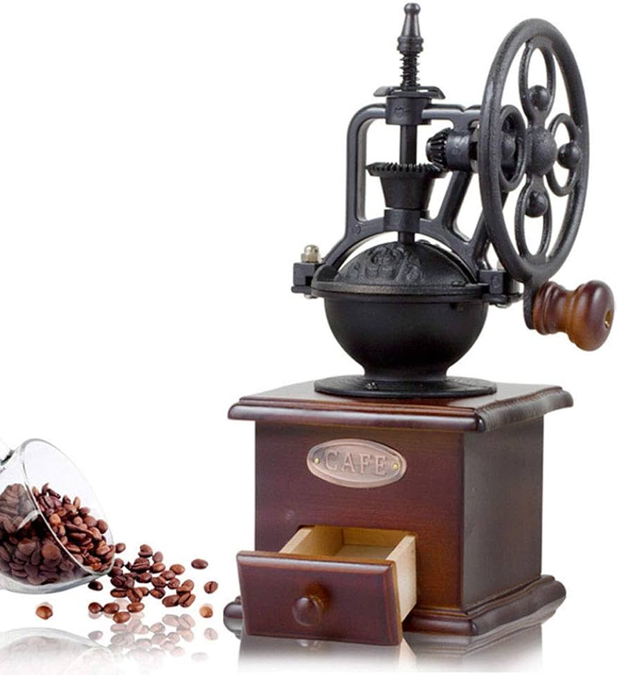 Manual coffee grinder wood and iron