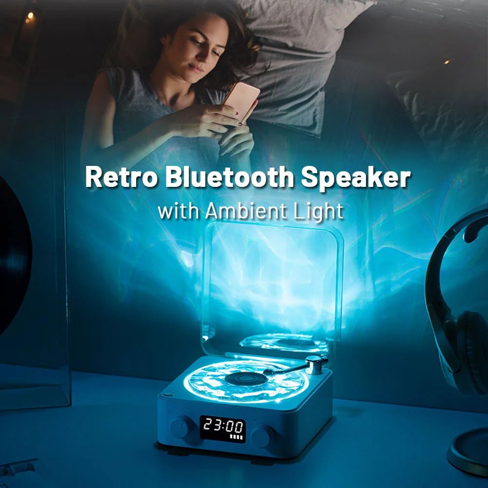 Retro Turntable Bluetooth 5.0 Speaker with RGB Ambient Light and Nature Sounds - GiftWave.co