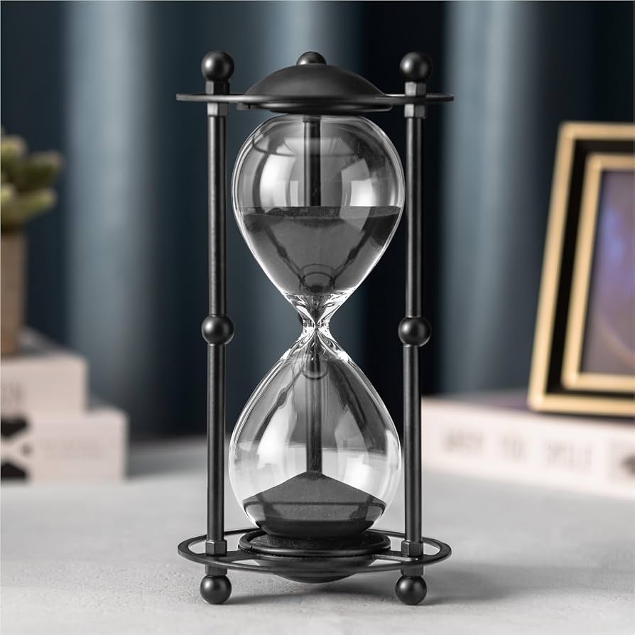 Black metal frame magnetic sand timer hourglass