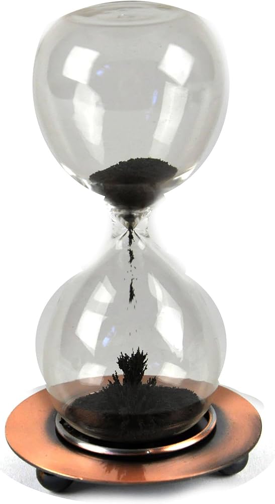 Magnetic sand hourglass ferrofluid desk sculpture