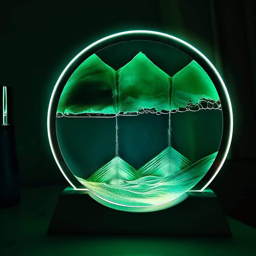 Sand art liquid motion lamp white wood base