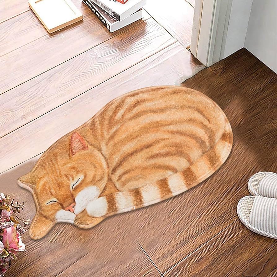 Orange cat shaped rug bedroom floor mat large