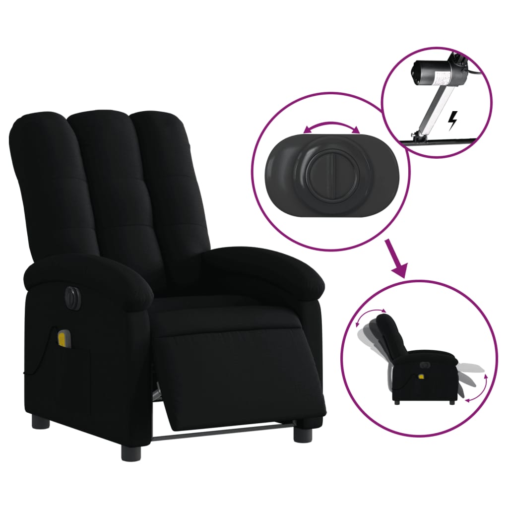 vidaXL Electric Massage Recliner Chair Black Fabric - GiftWave.co