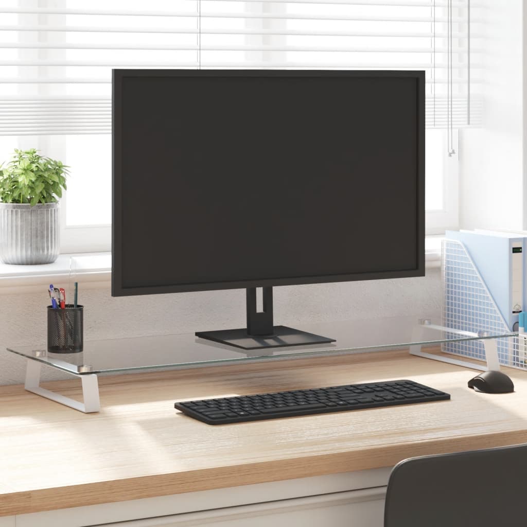 vidaXL Monitor Stand Desktop Computer Screen Riser Tempered Glass and Metal - GiftWave.co