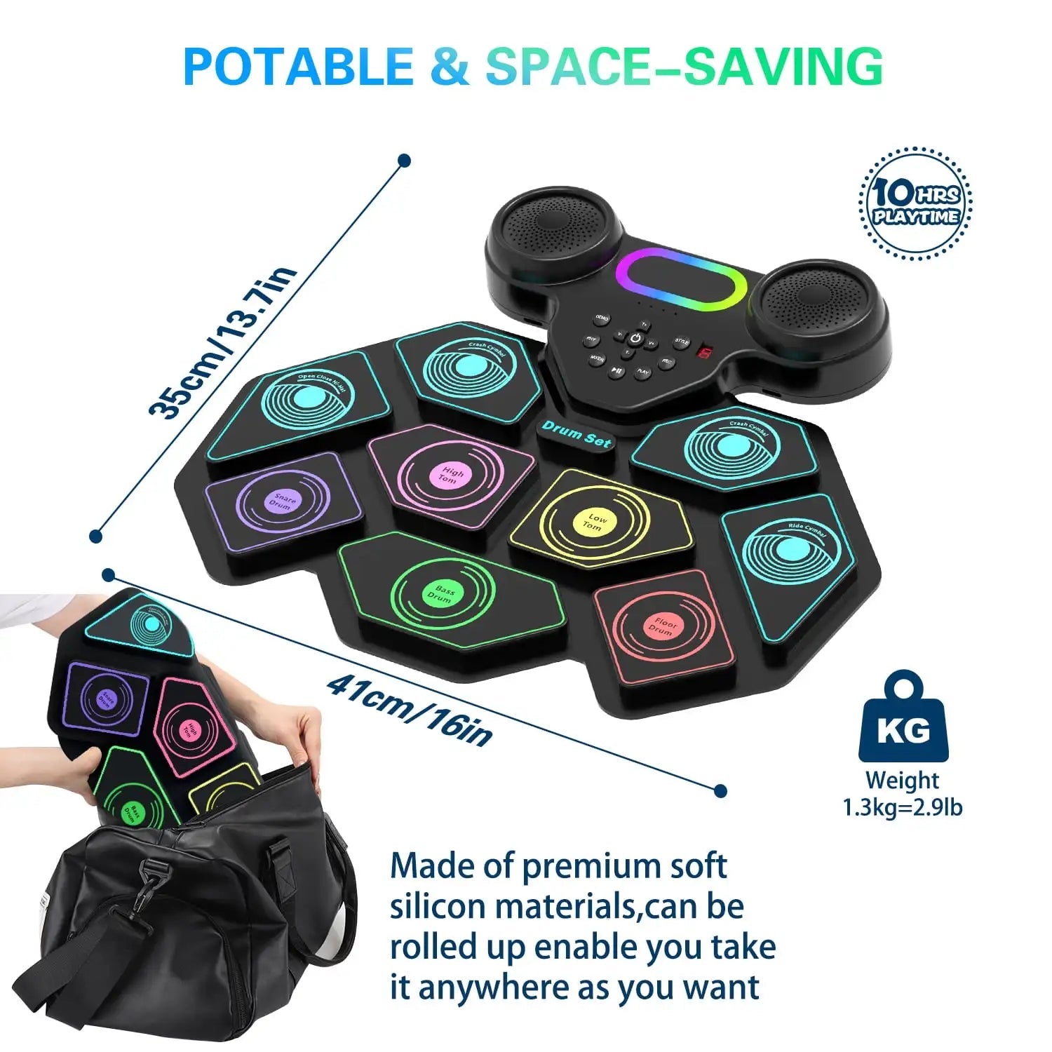 9-Pad Portable Smart Electronic Drum Kit - Damsona