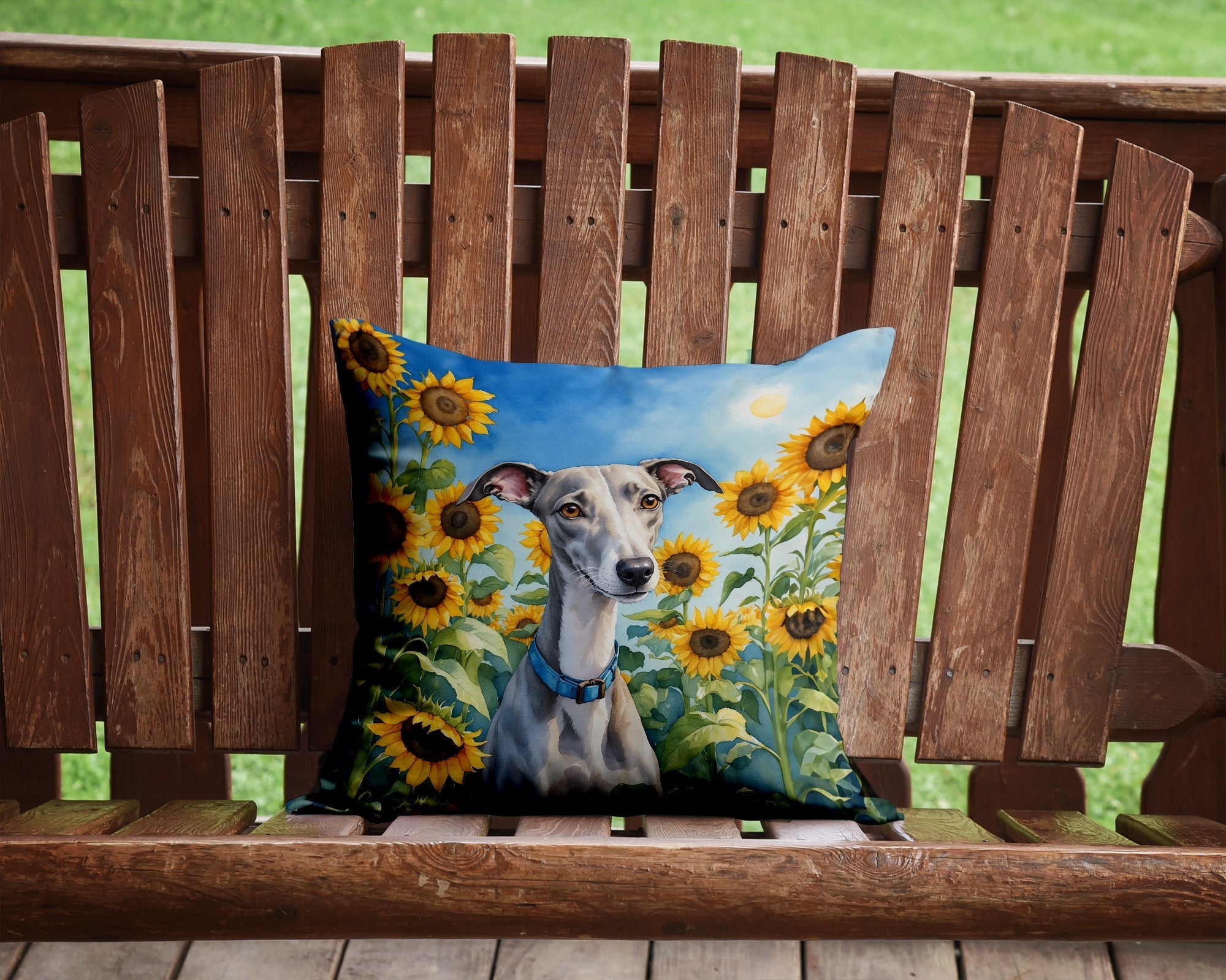 Whippet in Sunflowers Throw Pillow - GiftWave.co