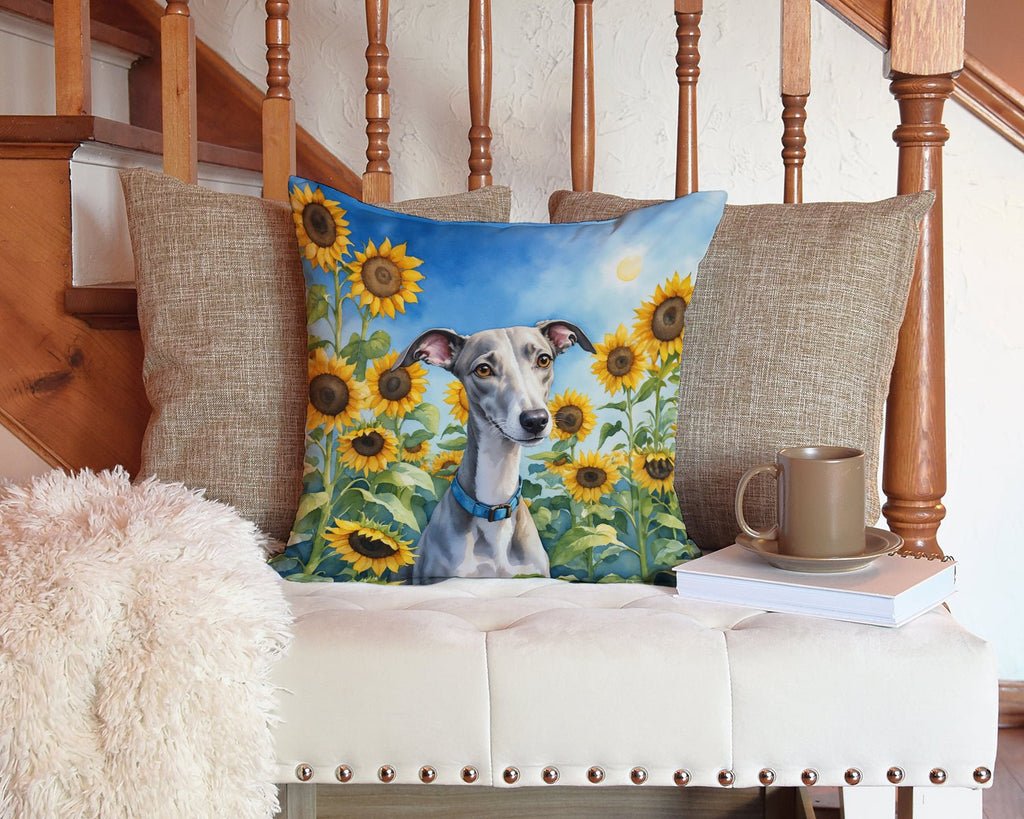 Whippet in Sunflowers Throw Pillow - GiftWave.co