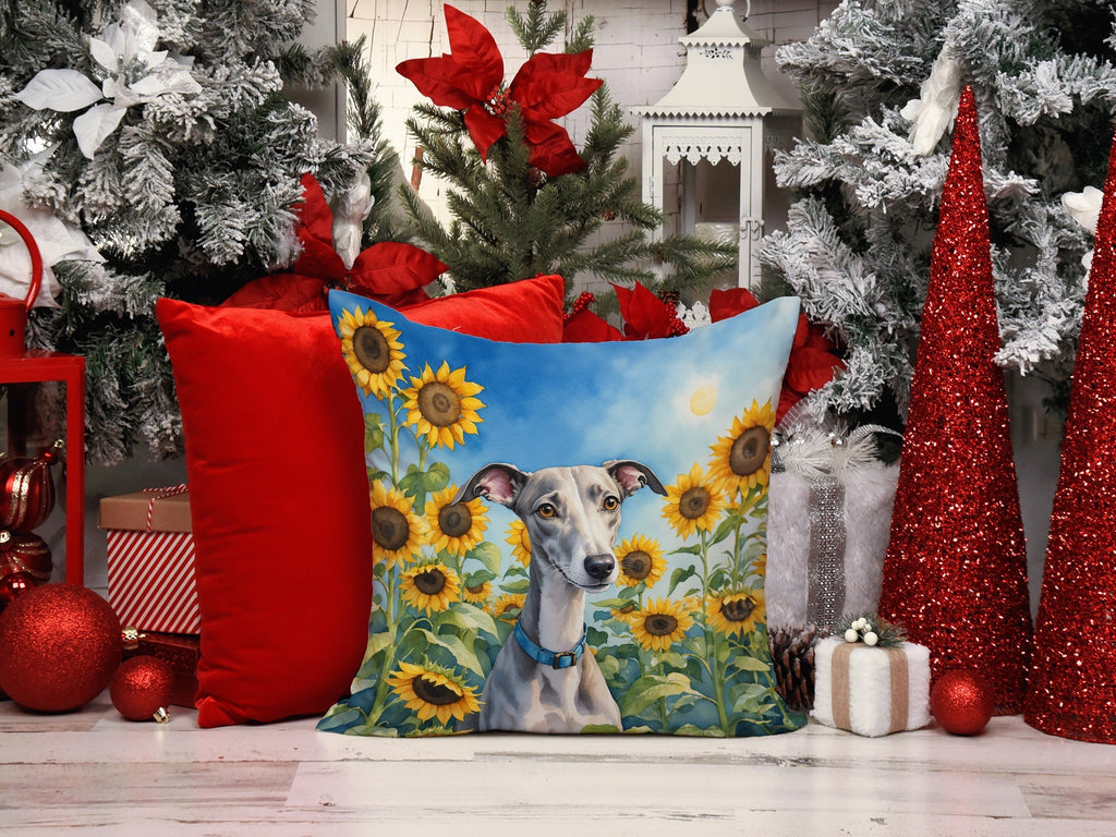 Whippet in Sunflowers Throw Pillow - GiftWave.co