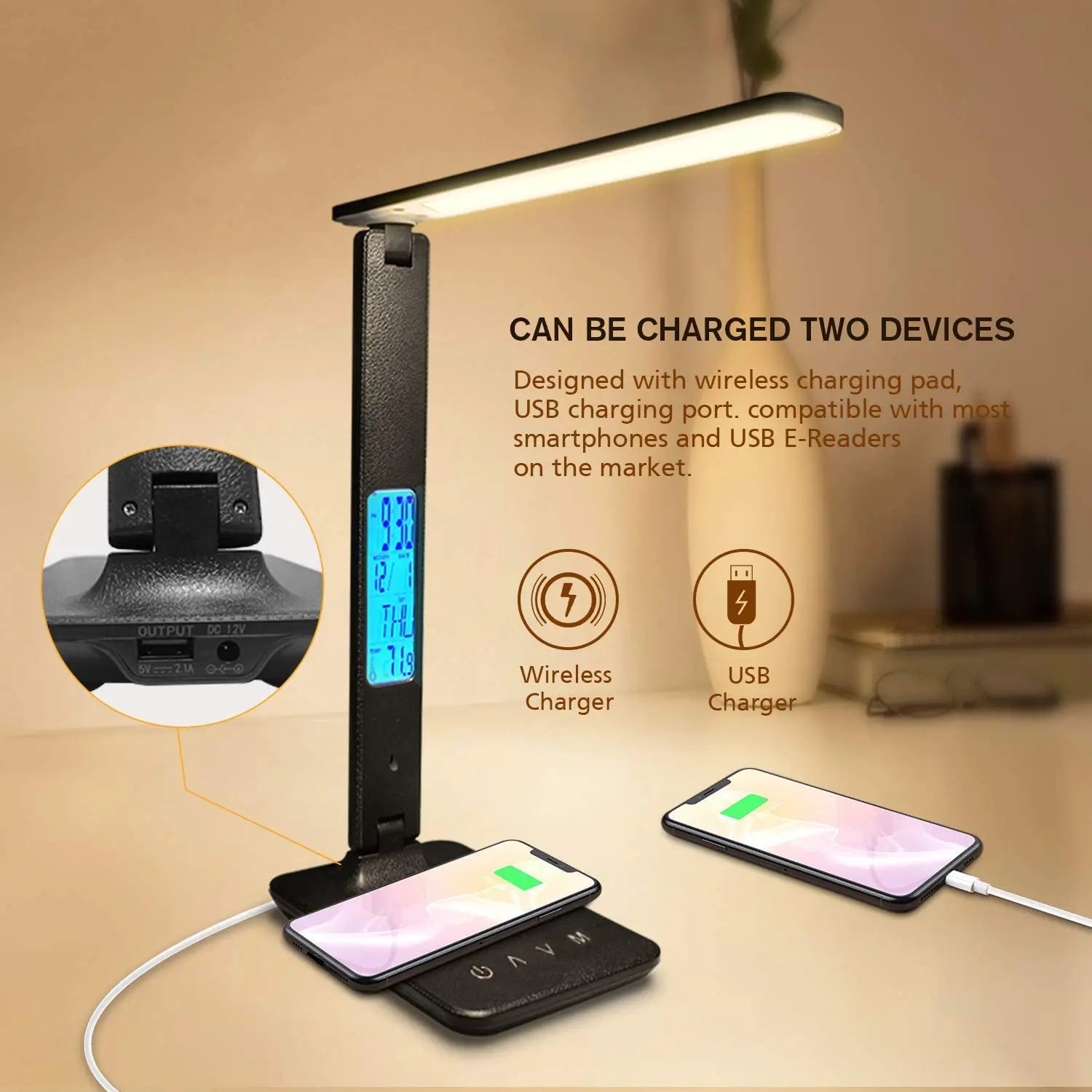 LED Desk Lamp with Wireless Charging – Qi Fast Charge Dimmable Touch Con... — View 2