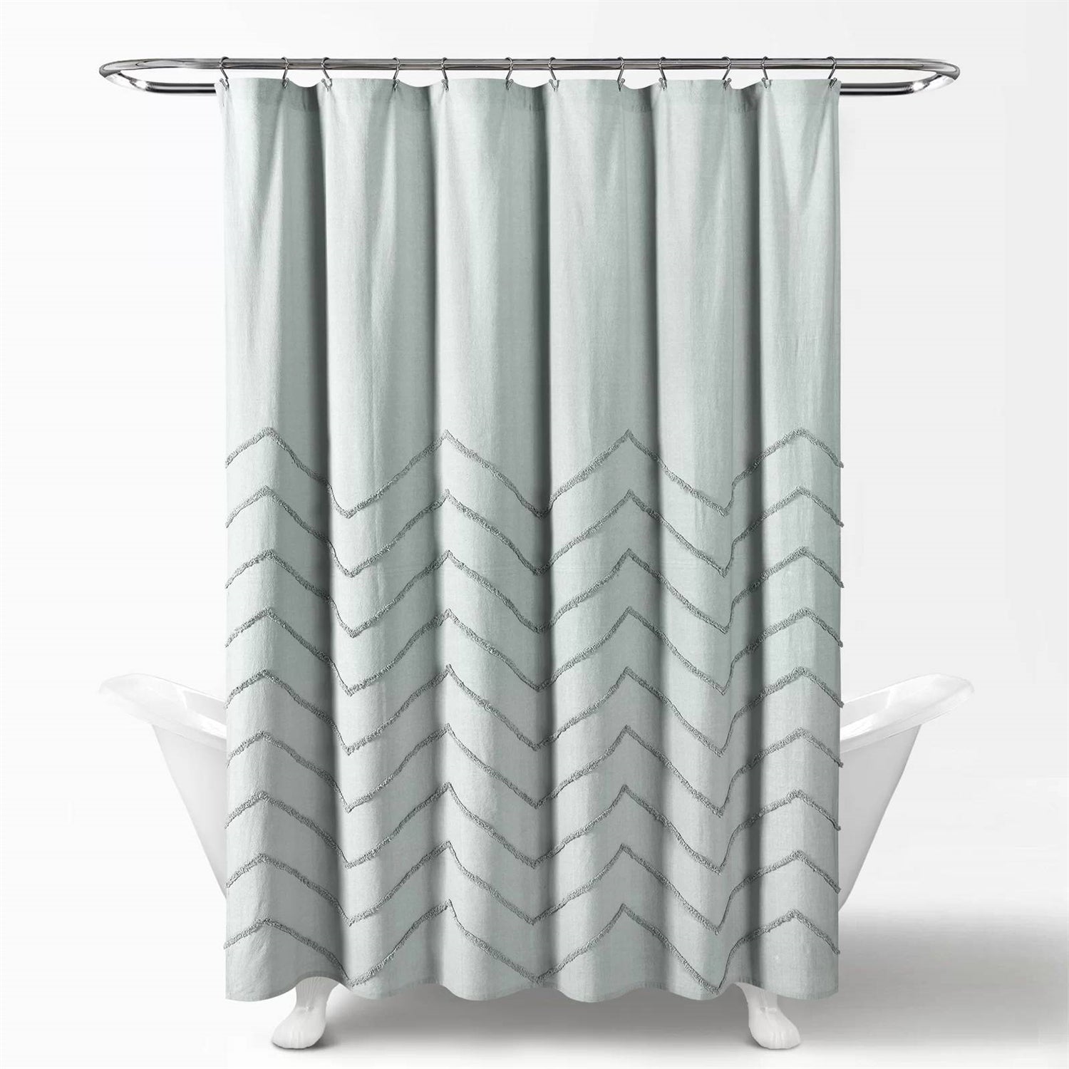 72-inch Pastel Blue Chenille Cotton Shower Curtain with Chevron Pattern — Gift Idea