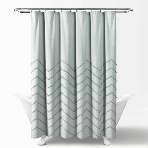 72-inch Pastel Blue Chenille Cotton Shower Curtain with Chevron Pattern — Gift Idea