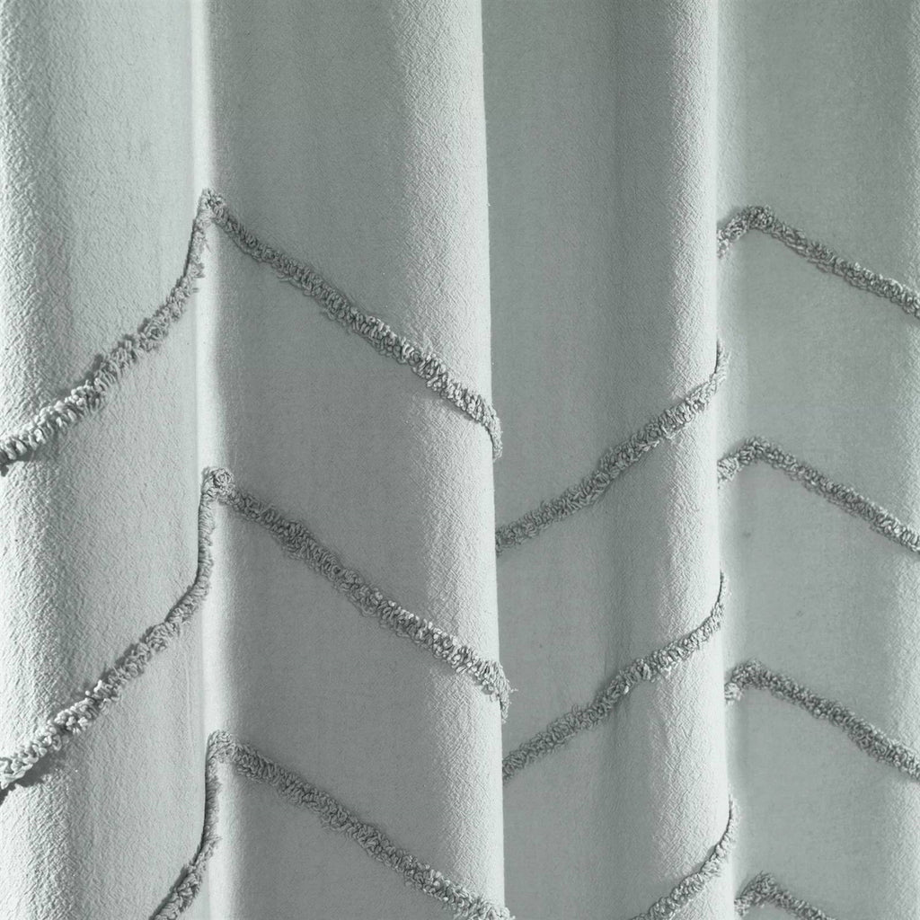 72-inch Pastel Blue Chenille Cotton Shower Curtain with Chevron Pattern — View 2