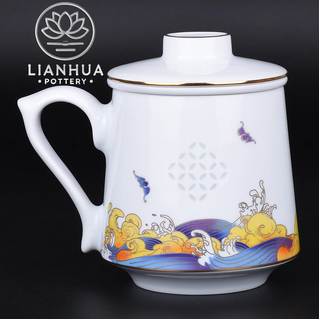 LIANHUA POTTERY Handcrafted Linglong Porcelain Mug with Tea Strainer - GiftWave.co