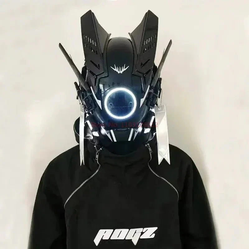 Cyberpunk Helmet Shinobi Mask: Robot Samurai Armor with LED Light — View 12