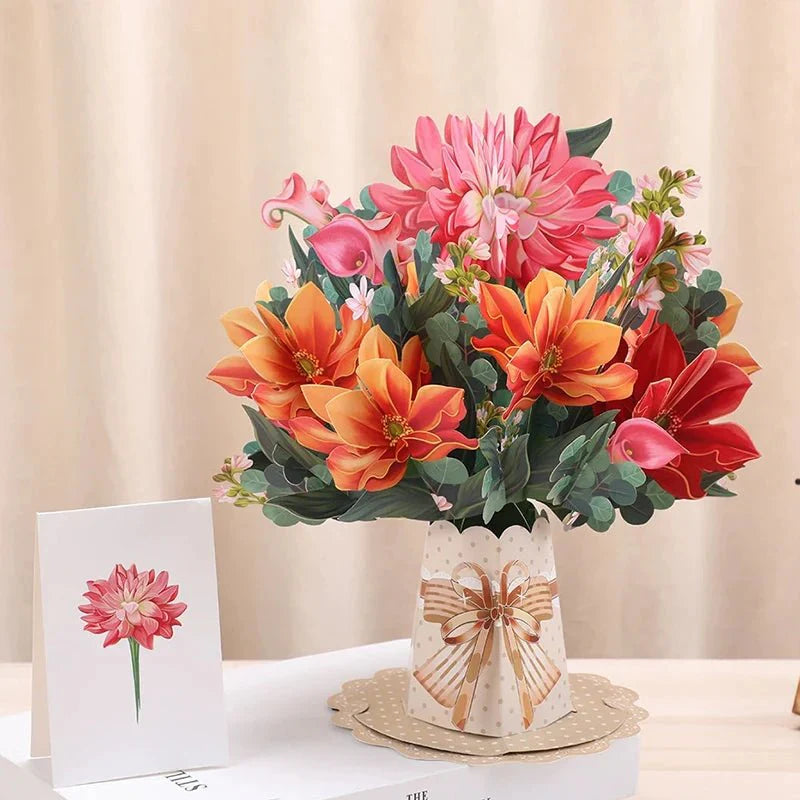 Thoughtful 3D Pop - Up Flower Bouquet Card - Forever Floral Greeting Set - GiftWave.co
