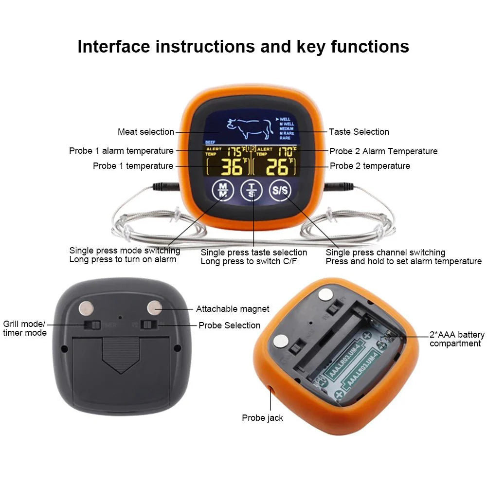 Dual Probe Digital Kitchen Meat Thermometer Touch Screen BBQ Food Temper... — View 4