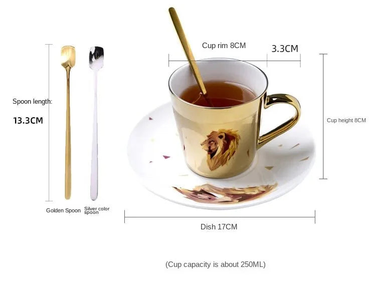 ZenSands Nordic Picasso Lion Mirror Cup Saucer Set Anamorphic Porcelain Illusion Coffee Cup Gift - GiftWave.co